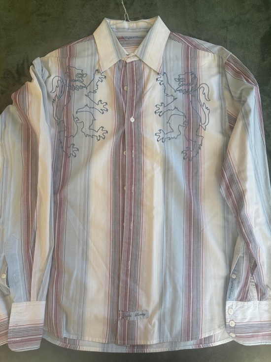 English Laundry Other - English Laundry White Shirt with Red & Gray Stripes and Lion Embroidery
